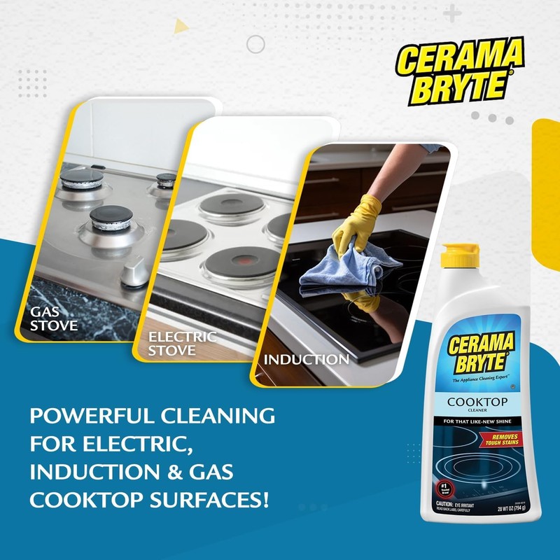 Cerama Bryte Best Value Kit: Ceramic Cooktop Cleaner 28oz, Scraper,