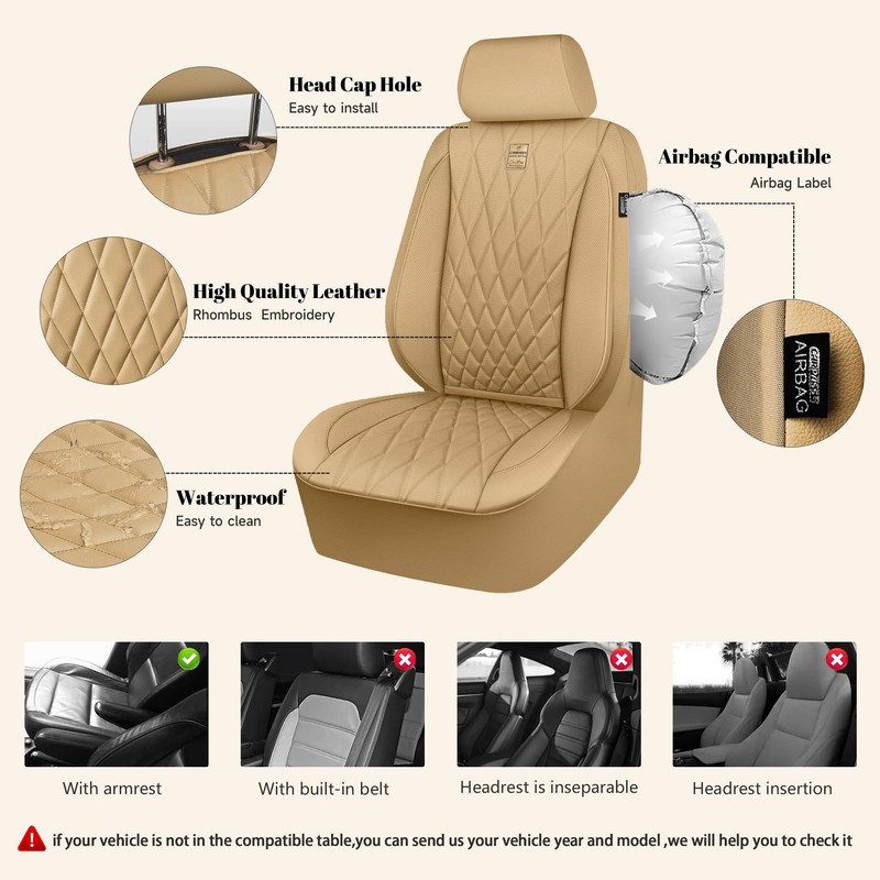 CAR PASS Piping Luxury Leather Seat Covers Full Set,5 Seats