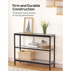 Evajoy Console Table, 35" Entryway Table with 3 Tiers, Open Sofa Table with Tempered Glass for Living Room, Foyer, Entryway, Bedroom, Hallway, Black