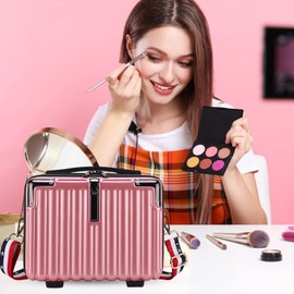 Balakaka Make Up Case, Cosmetic Case, Vanity Case, Beauty Case, Lightweight Hand Luggage, Cosmetic Case with Shoulder Strap for Travel, Excursion, Holiday, Waterproof, Rose Gold
