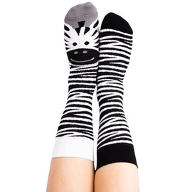 Nanushki Unisex Funny Crazy Motif Socks - Lady Zebra - Striped Socks, Lady Zebra