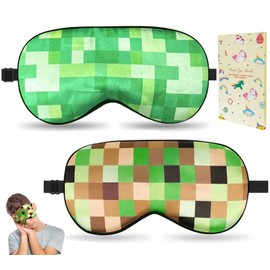 2 Pcs Sleep Mask for Kids Boys, Silk Eye Covers for Sleeping, Adjustable Strap & Light Blocking Design, Teen Children's Bedtime Blindfold for Travel and Home Use with Gift Box (My World)