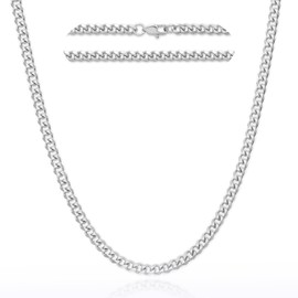 ASDULL 3.5mm Silver Plated Cuban Chain Necklace for Men Womens Necklace Chains Stainless Steel Chains for Men and Women Mens Chain 22 Inch