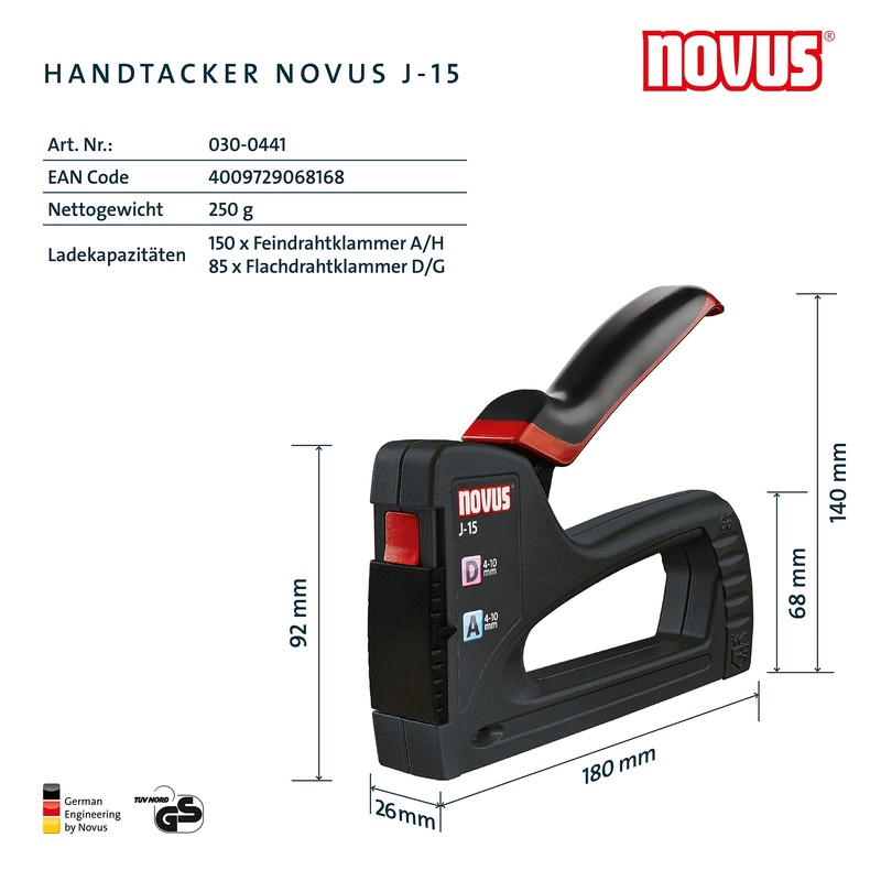 Novus Hand Stapler J-15 Lightweight General Purpose Staple Tool Stapler