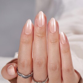 BTArtbox Press On Nails Short - Nude Almond False Nails, Stick On Nails for Women Wedding Birthday Gift, Supremely Fit & Glossy Fake Nail Kit in 15 Sizes, Nudies