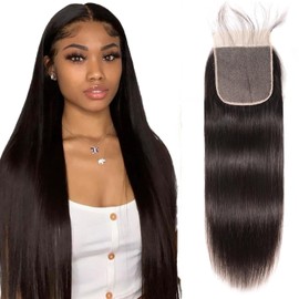 Arenshxc 5 x 5 Lace Closure Bresilienne Cheveux Humain Closure Bresilienne Lisse Straight Swiss Lace Free Part With Natural Hairline Baby Hair 130% Density 18 Inches