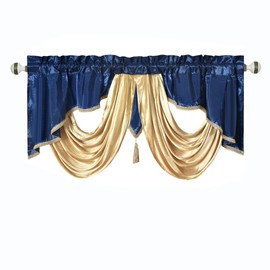 GOHD Valarie Fancy Window Valance 54x18 Taffeta Fabric with Soft Satin Garland.Add a Royal Luxury Accent to Your Home.(Nightsky Blue)
