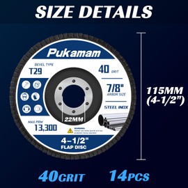 Pukamam 14 Pack Flap Discs 4 1/2 for Angle Grinder Grit 40 Type 29 Zirconia Grinding Wheel for Wood Metal Sanding
