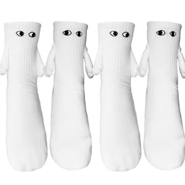 Novelty Couple Holding Hands Socks, Funny Women Men Magnetic Mid-Tube Socks for for Couples Friends Sisters Lovers (2 Pair White)