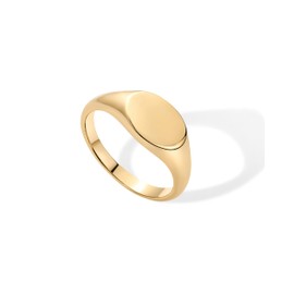 PAVOI 14K Gold Plated Pinky Signet Ring for Women | Lightweight Statement Bands | Chunky Signet Stackable Rings, 8, Yellow Gold, No Gemstone