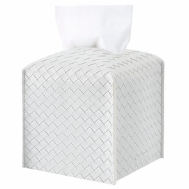 Tissue Box Cover PU Leather Tissue Holder Square Facial Tissue Case Facial Paper Organizer Dispenser for Bathroom, Vanity Countertop, Tabletop, Car, Misty Gray