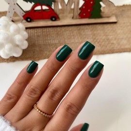 Dark Green Press on Nails Short Square Natural Short Gel Nails Glue on Acrylic Nails Press ons Emerald 48Pcs Thick Reusable Fake Nails for Women Short Coffin Artificial Nails Solid Color Square Nails