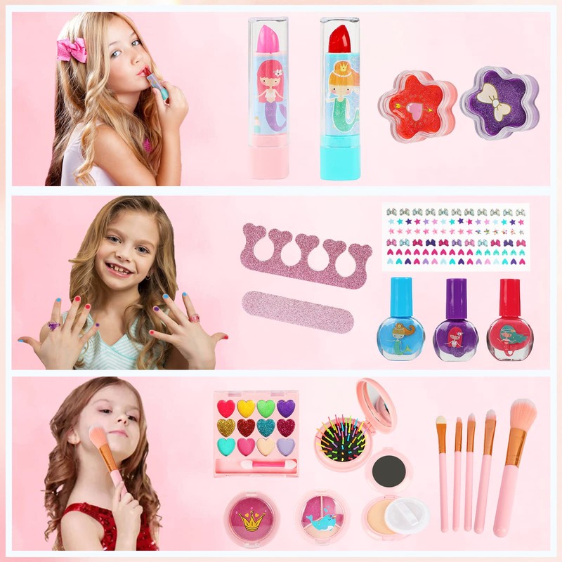 Morovanlaza Maquillaje Lavables para niñas, 30 Piezas Kit de Maquillaje