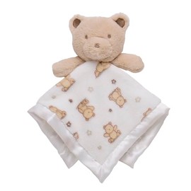 Plush Rattle Baby Snuggle Blanket with Satin, Bear Print, Tan Teddy Bear Toy (14 inch)