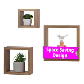 Kiera Grace Set of Three Cubbi Rustic & Timeless Decorative Engineered Wood Square Floating Wall Shelves for Home, Room, & Office, 5" / 7"/ 9", Brown