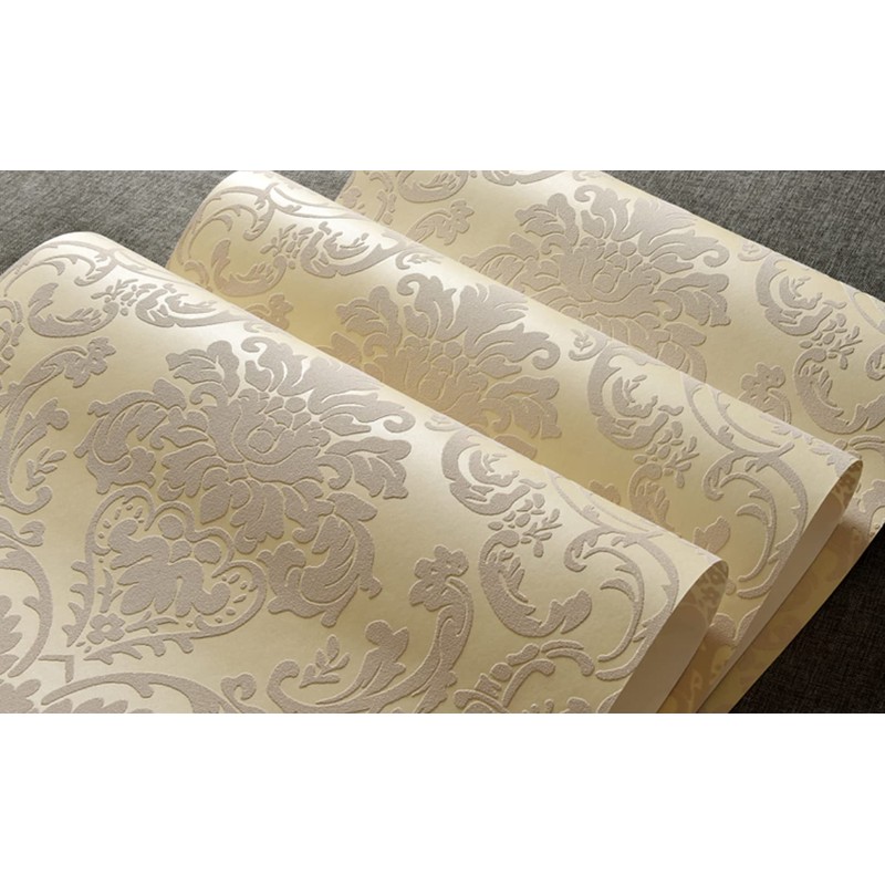 Q QIHANG European Damascus Non-Woven Flocking Wallpaper 3D Luxury Living