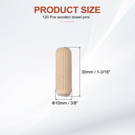 PATIKIL Wooden Dowel Pins 3/8" x 1-3/16" (10mm x 30mm) Straight Dowel Rods Wood Fluted Dowels Rods for Crafts Furniture DIY Hardwood Count 120