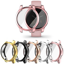 [5Pack] RICHONE Compatible with Garmin Vivoactive 4S / Venu 2S 40mm Screen Protector Case, Soft TPU Cover All-Around Shockproof Bumper Frame (Black+Silver+Gold+Pink+Rose Gold, 40mm)