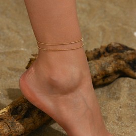 Dabovos Gold Ankle Bracelets for Women 18K Gold Plated Heart Beads Dots Coin Snake Chain Anklets Dainty Layered Anklet Simple Summer Beach Waterproof Foot Bracelet Jewelry Gift