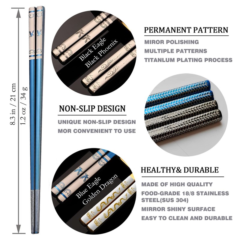 Portable Chopsticks Reusable with Case,Metal Stainless Steel Chopstick with Titanium