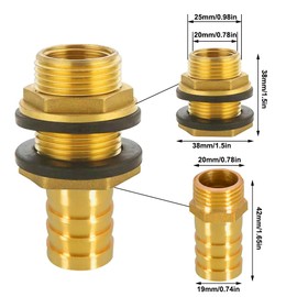 Brass Tank Duct with Spout, Rain Barrel Feed-Through 3/4 Inch Male Thread x 1/2 Inch Internal Thread with Hose Nozzle 19 mm Hose Connection, for Rain Barrel, Water Tanks, Cisterns