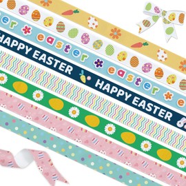 YKW Easter Ribbon Set, 8 Pack (3/8 Inch x 3 Yards Each) Easter Bunny Egg Carrot Grosgrain Ribbons, for Gift Wrapping, Baskets & Crafts Decoration