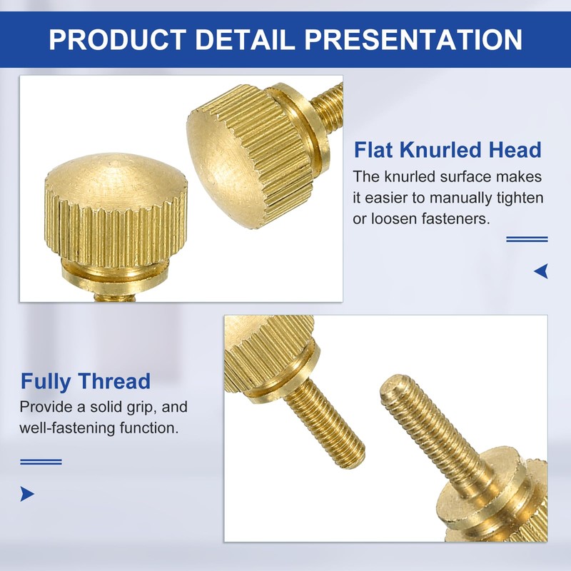 sourcing map 5Pcs Brass Knurled Thumb Screws, M3x10mm Shoulder Bolts