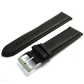 Soft Genuine Leather Watch Strap Band 22mm, Black, Chrome (Silver Colour) Buckle