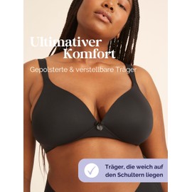 Naturana® Women’s Bra without Underwire (Cup A–D), 100% Padded Straps, Bra without Underwire with Seamless Cups, Women’s Bra with Underbust Band, black