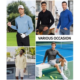 ZITY Long Sleeve Polo Shirts for Men 3 Pack Collared Performance Golf Polos Mens Casual Shirts Moisture Wicking Workwear L