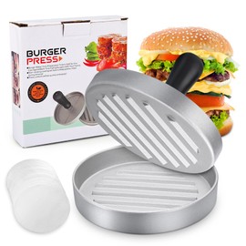 HEPAZ Burger Press with 100 Sheets of Baking Paper, Hamburger Press Set Made of Cast Aluminium for Delicious Hamburgers, Patties, BBQ, Burger Press with Non-Stick Coating