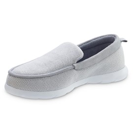 isotoner Men's Zenz Lightweight Moccasin Slipper, Slip-on Shoe, Hatch Knit-Light Grey, 13