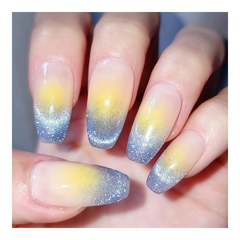 Blue Lemon Handmade Nail Tip Reflective Magnet Gel Gradient -