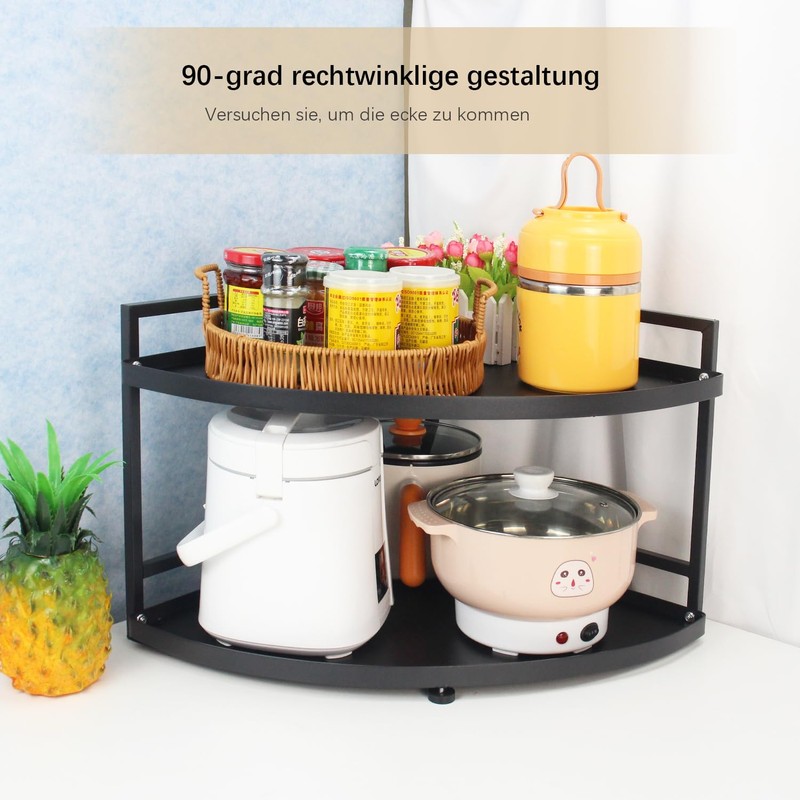 HUIJIN 2 Tier 90°Corner Shelf for Kitchen - Space-Saving Spice