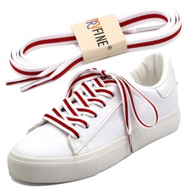 YJRVFINE Colored Flat Shoe Laces: Wide Block Color Shoelaces for Sneakers White Red White 1 Pair 31 Inch