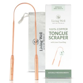 Living Well with Dr. Michelle Copper Tongue Scraper - Premium Metal Tongue Cleaner for Adults & Kids - Eliminate Bad Breath & Enhance Oral Hygiene - Includes Travel Bag