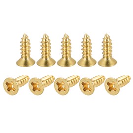 sourcing map Brass Wood Screws, M3x10mm Phillips Flat Head Self Tapping Connector for Door, Cabinet, Wooden Furniture 50Pcs