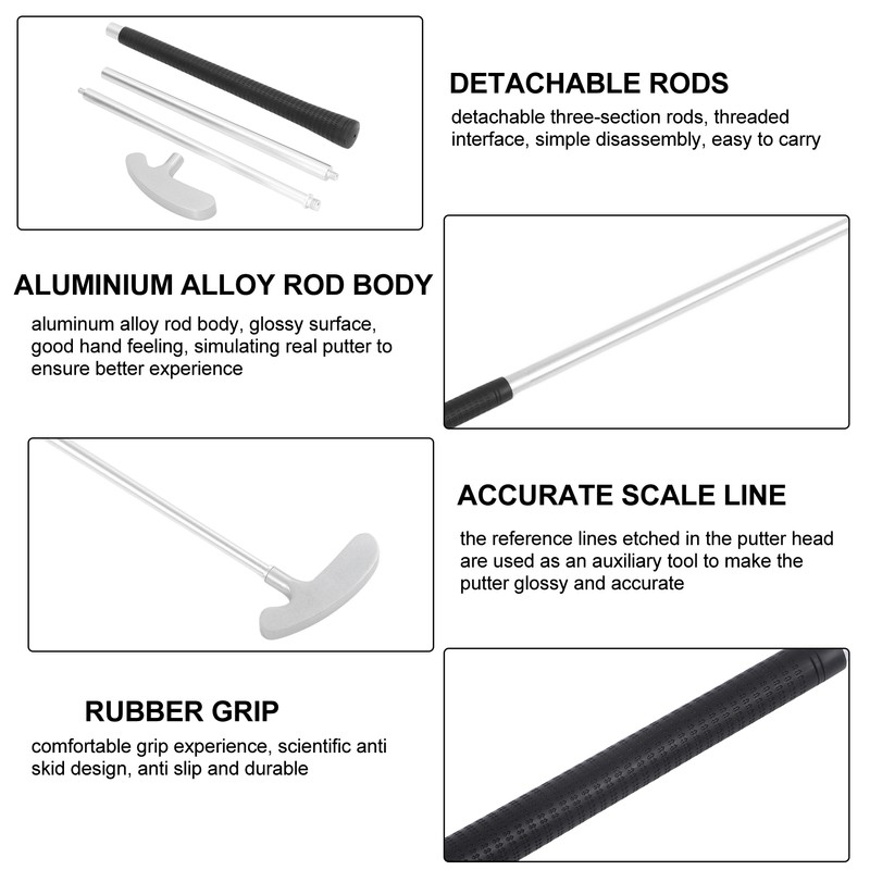 Golf Putter Club Silver Aluminum Alloy Rubber Detachable 3 Section