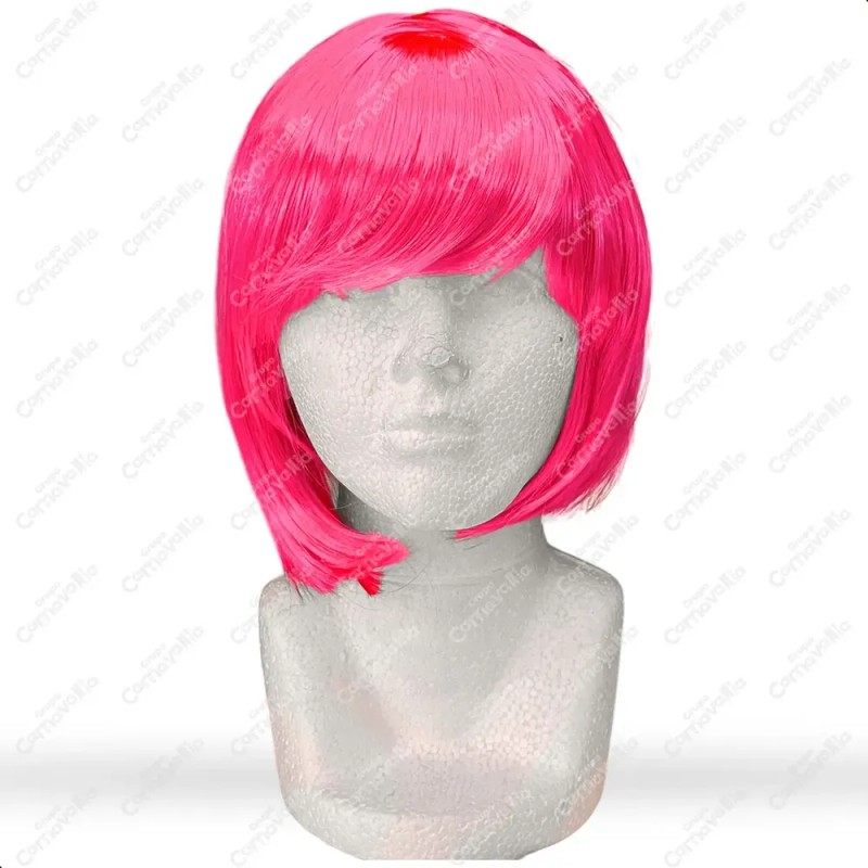 Peluca Lacia Corta Rosa Neón Disfraz Fantasía Fiesta Cosplay