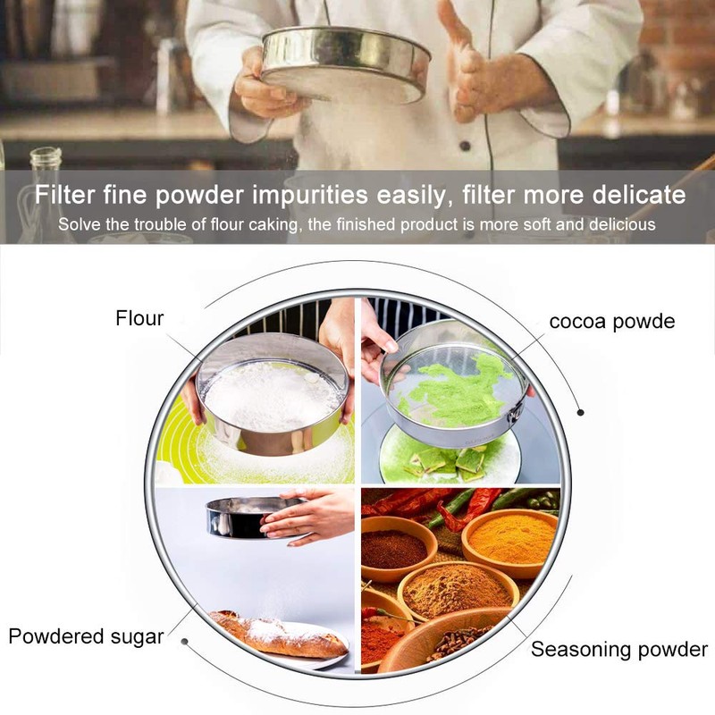 Snillok Flour Sieve Fine Mesh Stainless Steel Round Sifter 60