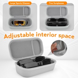 Fonwill Double Eyeglasses Case, Hard Shell Dual Glasses Sunglasses Organizer with Adjustable Slots Travel Sunglass Storage Holder for Men Women (2 Slots, Grey)