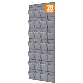 MISSLO 28 Large Pockets Hanging Shoe Rack Door Shoe Organizer Hanging Shoe Storage Hanger for Closet Mesh Holder, Grey