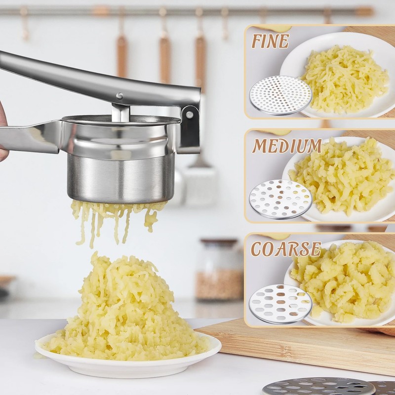 Multi-Purpose Stainless Steel Potato Ricer, Heavy Duty Large Capacity Potato