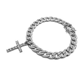 CBC Crown Women Fashion Rhinestone Cross Charm 10 inches Box Lock Cuban Chain Anklet Ankle Bracelet (Silver - Cross)