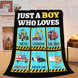 Just a Boy Who Loves Truck Blanket Soft Excavator Fleece Throw Blanket Equipment Tractor Flannel Plush Bedding Stuff Decor Blankets Gifts for Lover Girls Boys Kids Women Adults Bed Travel 40"x50"