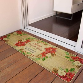 Morning View Merry Christmas Welcome Mat Extra Long Rubber Backing Christmas Door Mat Low Profile Winter Holiday Doormat for Entry Front Door Porch Flowers and Plants 47x18 Inches