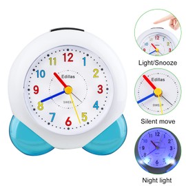 Edillas Analoge Kinderwecker Jungen und Mädchen,No Tick Kinderwecker Lerngebrauch Wecker, Stiller Lichtwecker für Schule Schlafzimmer Stiller Schlummerwecker (Blau 103)