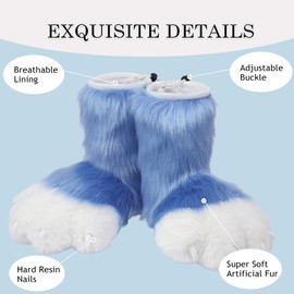 ZFKJERS Cosplay Animal Cat Plastic Claws for Fursuit Feet Paw Shoes Furry Paw Slippers Adult Costume Accessory Set, blue