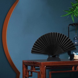 Pack of 4 Foldable Fans, Fecher Summer Wedding Chinese Fan Folding Hand Fan Black Pocket Fan Folding Fan Fabric Compartment for Birthday, Party, Wedding, Wall Decoration