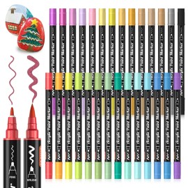 Shuttle Art 28 Metallic Colors Dual Tip Acrylic Paint Markers, Brush Tip and Fine Tip Acr...